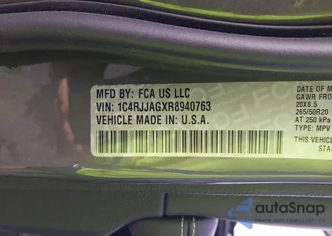 2024 Jeep Grand Cherokee L Altitude X 4X2 z USA, uszkodzony, nr VIN 1C4RJJAGXR8940763